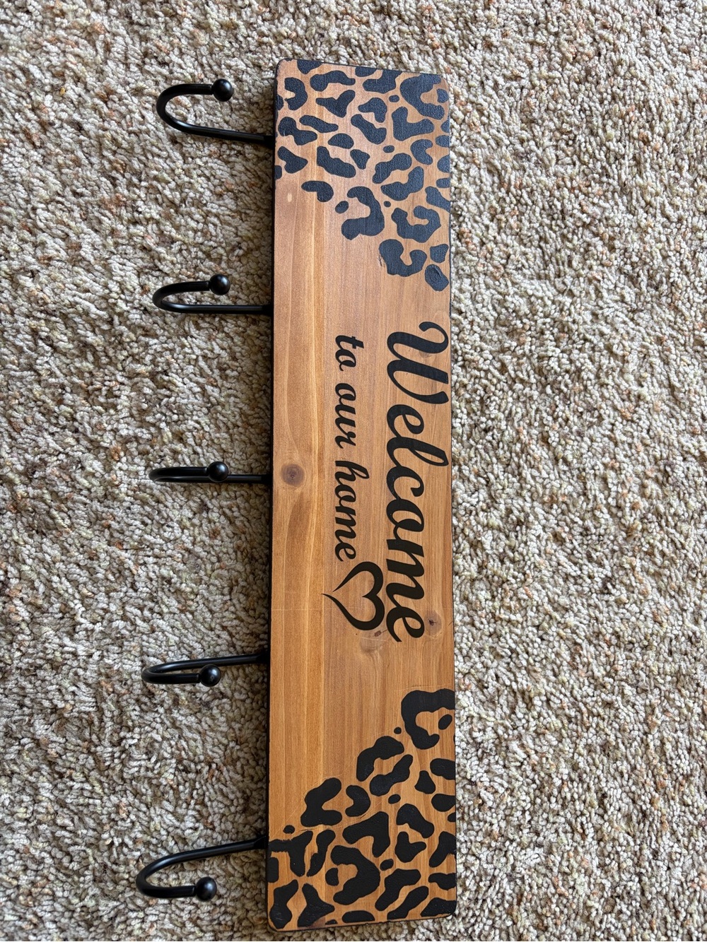 Handmade Welcome to Our Home Wooden Wall Hook Rack - Brown and Black